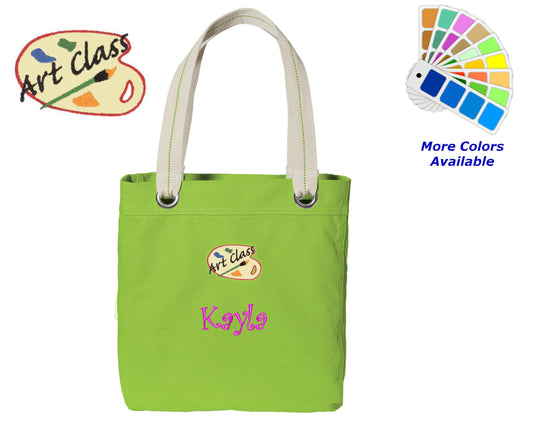 Personalized Canvas Art Tote Bag, Art Class Design, Contrast Lined with Metal Grommets, Embroidered with Name, Art Teacher Gift, School Tote