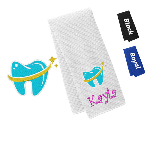 Personalized Dentist Towel with Tooth Design, Gym, Workout Fitness Towel, Waffle Microfiber, Embroidered Name Monogrammed Dentist Gift