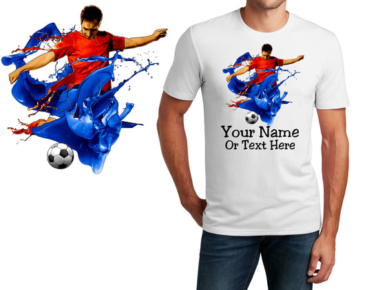 Personalized T-Shirt Soccer Player Splash Design, Sports Shirt, Printed Shirt, Custom Name, Dad Gift, Coach Gift, Unisex, Womens Tee
