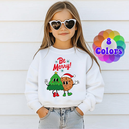 Kids Retro Sweatshirt, Be Merry Christmas Sweater, Christmas Season Gifts, Christmas Gifts For Kids, Xmas Sweatshirt, Christmas Kids Gifts