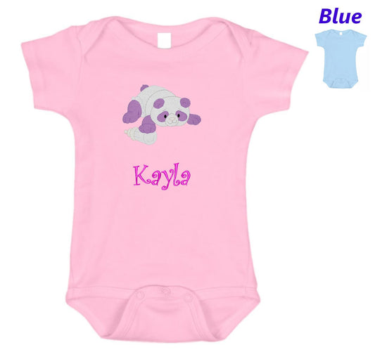 Personalized Baby Onesie Pink Blue Embroidered Baby Panda Bear Newborn One Piece Body Suit Baby Shower Gift Monogrammed with Your Babys Name