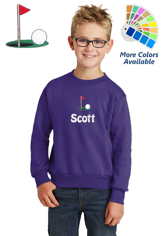 Personalized Kids Golf Sweatshirt Embroidered Name Unisex Girl or Boy Gift with Monogrammed Name Sports Gift Crewneck Sweater