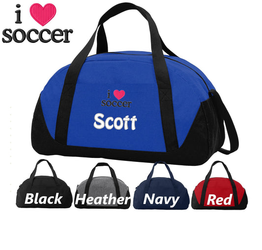 Personalized Kids I Love Soccer Bag, Duffle Gym Bag, School PE Bag, Canvas, Embroidered Name, Sports Duffel, School Gift, Student Gift