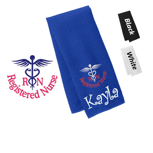 Personalized Nurse Towel Registered Nurse RN Design, Gym, Workout Fitness Towel, Waffle Microfiber, Embroidered Name Monogrammed Sports Gift