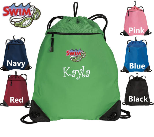 Personalized Swimming Coach Cinch Pack, Swim Coach Gift, Drawstring Gym PE Pool Swim Backpack, Embroidered Monogrammed with Custom Name