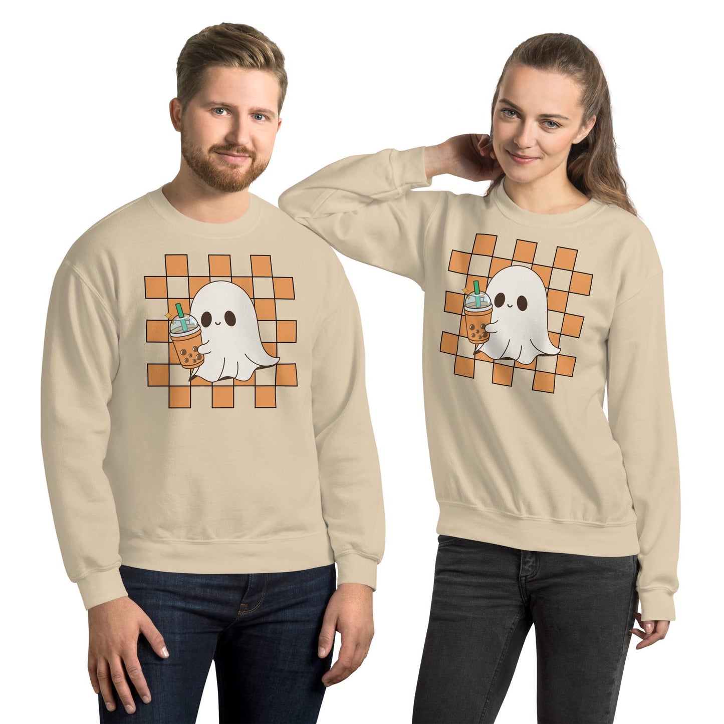 Halloween Ghost Sweatshirt, Cute Ghost Checker Coffee Sweats, Womens Halloween Sweatshirt, Cute Retro Fall Sweats, Spooky Season, Fall Gift