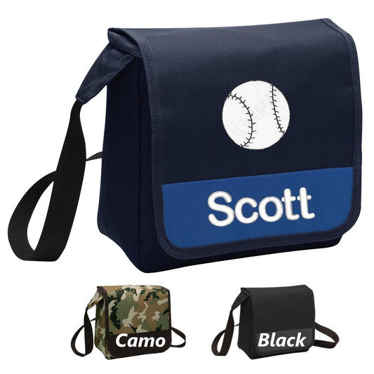 Personalized Baseball Lunch Bag Box Cooler, Polyester Canvas Fabric, Insulated Embroidered School Work Sports Monogrammed Custom Name