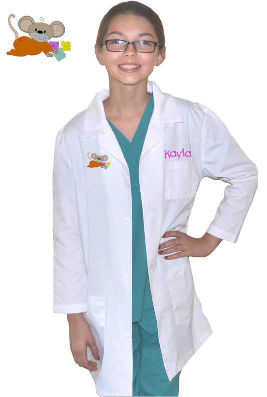 Personalized Kids Lab Coat with Monkey Embroidery Design, Veterinarian Lab Coat, Birthday Gift, Childrens Lab Coat, Monogrammed Name