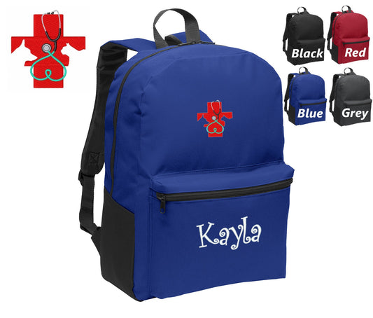 Personalized Kids Backpack Embroidered Veterinarian Red Cross Monogrammed with Name of Your Choice Perfect Kids School Gift