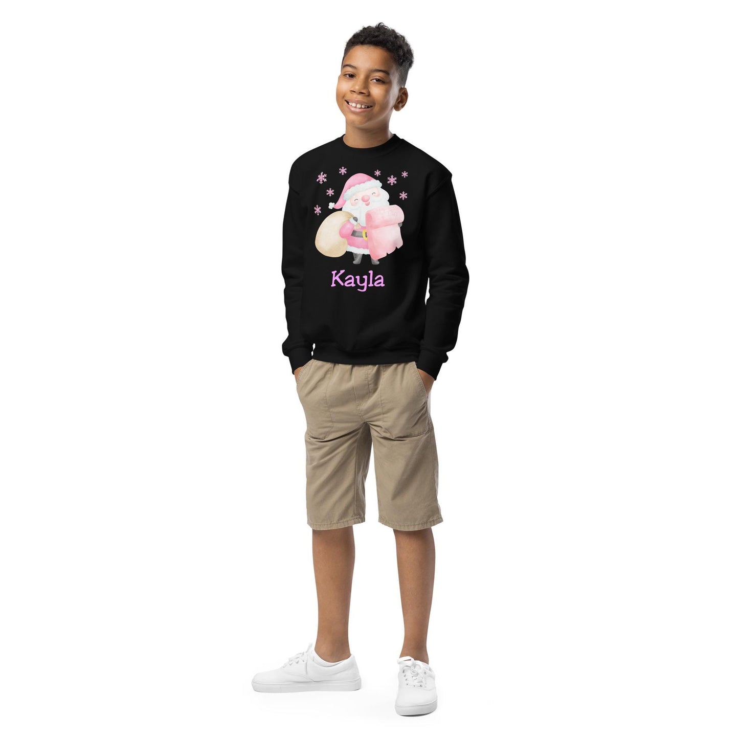 Personalized Kids Pink Santa Christmas Sweatshirt, Retro Santa, Christmas Season Gifts, Christmas Gift Kids, Xmas Sweatshirt, Kids Gift