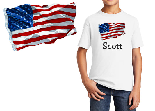 Personalized Kids T-Shirt American Flag Design, T-Shirt, Colorful, Cotton, Low Price Inexpensive Tee Shirt, Student Gift, School Gift