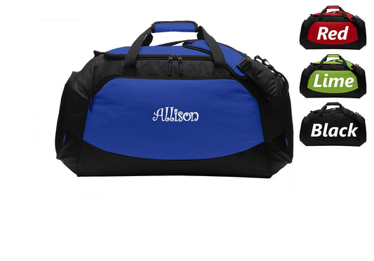 Personalized Large Canvas Duffel Bag, Two Tone, Gym Bag, School PE Bag, Zippered Pockets, Padded Handle, Embroidered Name, Groomsman Gift