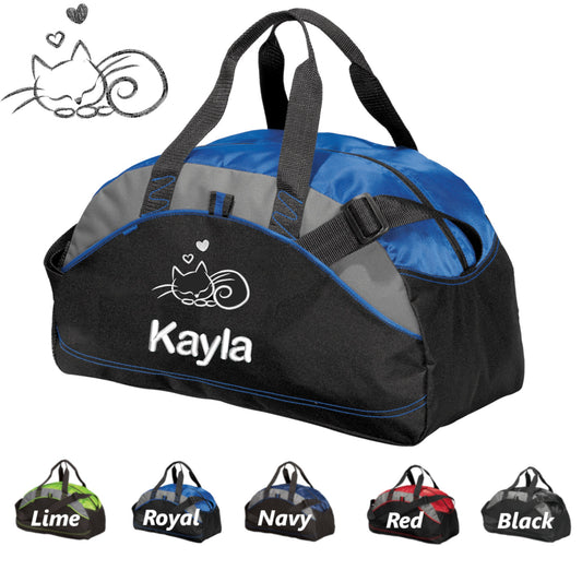 Personalized Cat Duffel Bag, Embroidered Cat Nap Heart, Monogrammed Name of your Cat, Perfect Pet Birthday Gift, Owner Groomer Trainer