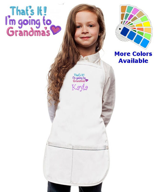 Personalized Kids Apron with I'm Going to Grandmas Embroidery Design, Monogrammed Chef Uniform, Chef Gift, Cooking Party, School Aprons