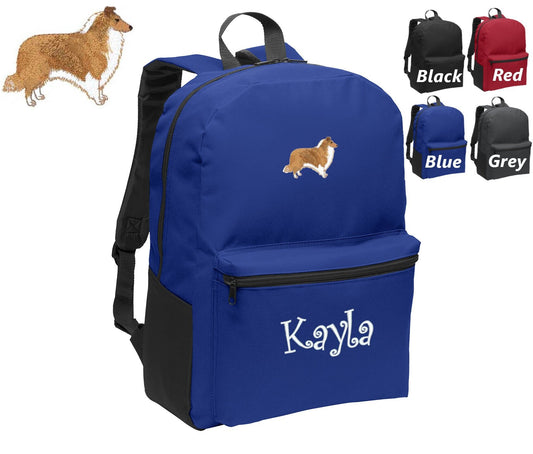 Personalized Kids Backpack Embroidered Collie Dog Monogrammed with Name of Your Choice Perfect Kids School Gift