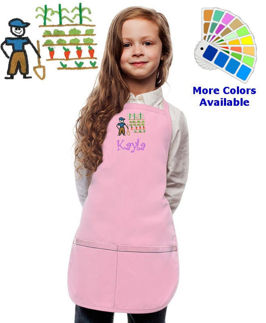 Personalized Kids Garden Apron with Gardener Embroidery Design