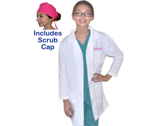 Embroidered Personalized Kids Lab Coat for little Doctors and Nurses, Youth Lab Coat