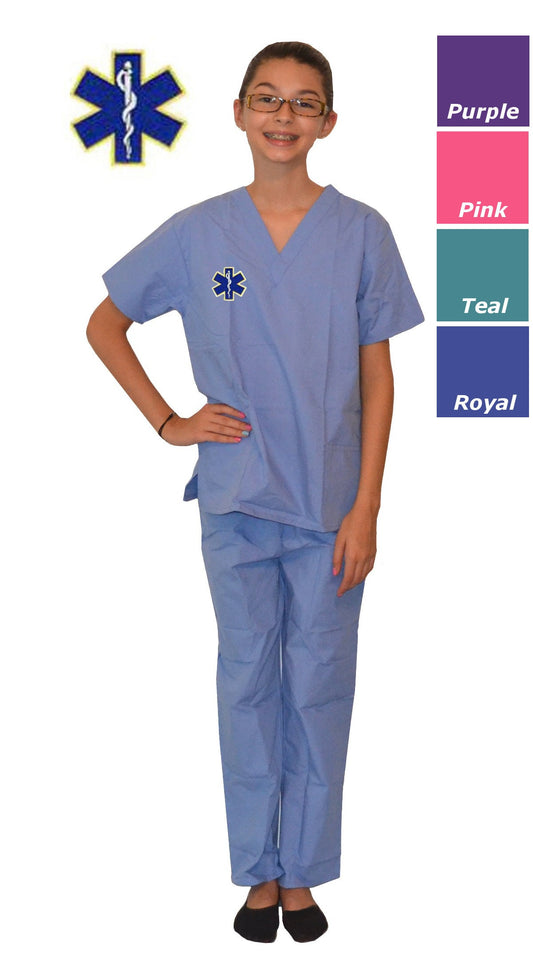 Kids Scrubs with Star of Life Medical Symbol Embroidery Design