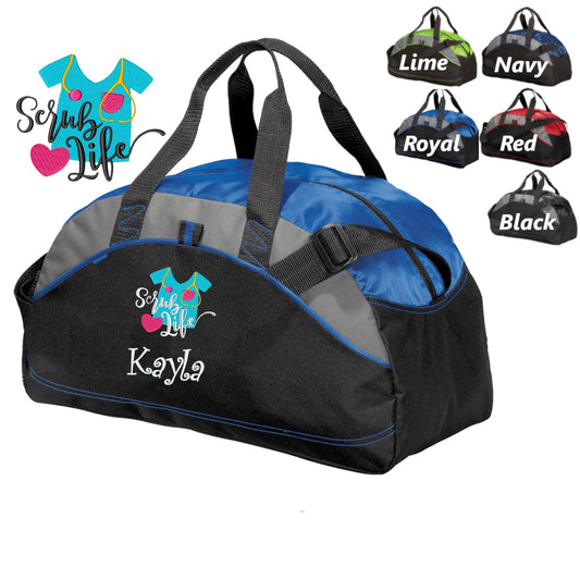 Personalized Nurse Duffle Bag with Scrub Life Design, Scrubs Bag, Embroidered Custom Name, Hospital Bag, Travel Bag, Monogrammed Travel Gift