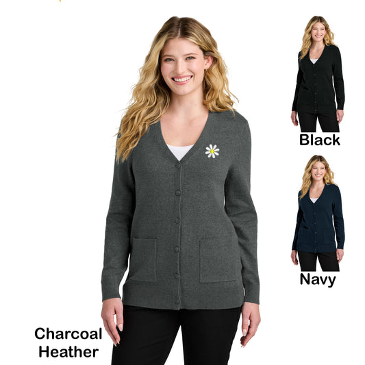 Personalized Button Up Cardigan Sweater, Sweater with Name Daisy Design, Warm Custom Logo Jacket, Mom Gift, Womens Jacket