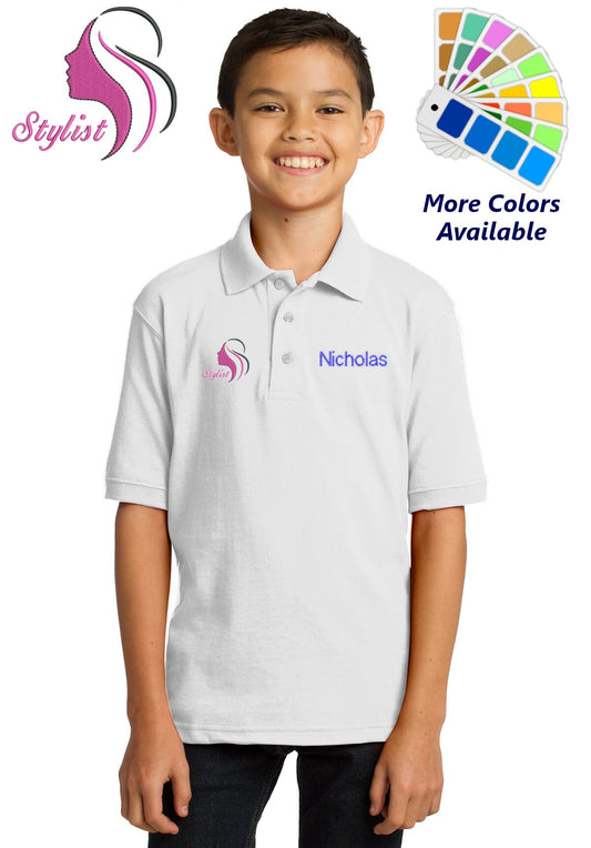 Personalized Kids Polo Shirt Embroidered Hair Stylist Monogrammed with a Name or Text of Your Choice
