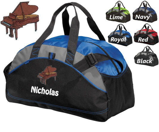 Personalized Kids Duffel Bag, Piano Design, Gym Bag, School Band, Contrast Piping Stitching, Embroidered Name, Music Gift, Student Gift