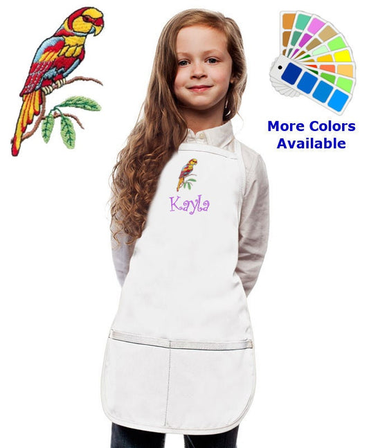 Personalized Kids Apron with Parrot Embroidery Design, Bird, Pet Gift