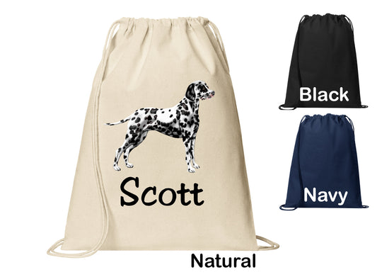 Personalized Dalmatian Standing Dog Cinch Pack, Drawstring Gym School PE Pool Backpack, Printed Monogrammed Custom Name, Perfect Gift