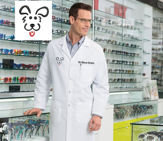 Personalized Veterinarian Lab Coat with Custom Embroidered Name and Puppy Dog Design, Doctor, Nurse, Hospital, Jacket, Medical Apparel