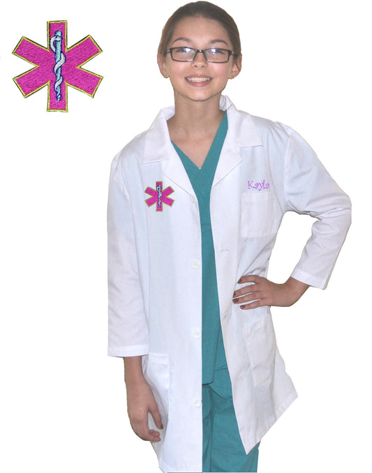 Personalized Kids Doctor Lab Coat with Pink Medical Symbol Star of Life