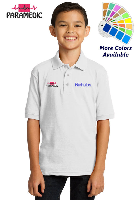 Personalized Kids Polo Shirt Embroidered Paramedic Firefighter Monogrammed with a Name or Text of Your Choice