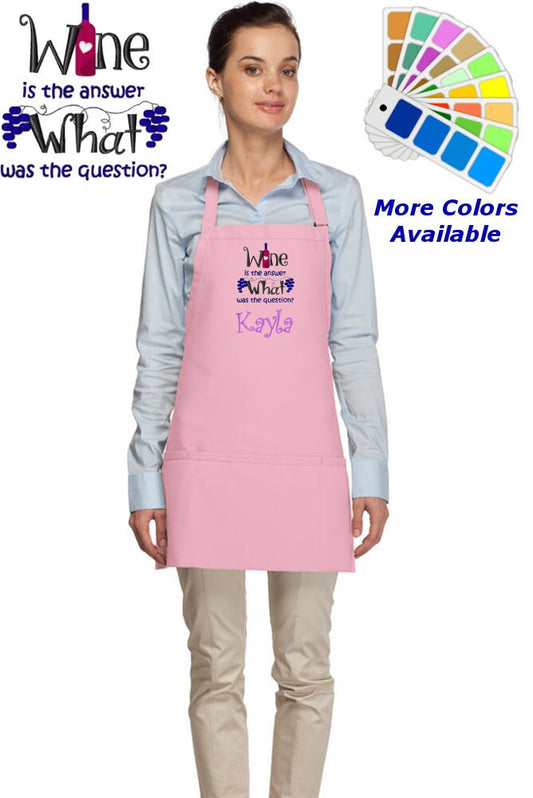 Personalized Wine Apron Embroidered Wine is the Answer What was the Question Design Wine Gift