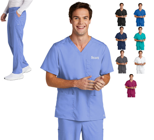 Personalized Mens Scrubs Set with Custom Embroidered Text or Name, Doctor, Nurse, Veterinarian, Hospital, Shirt, Medical Apparel