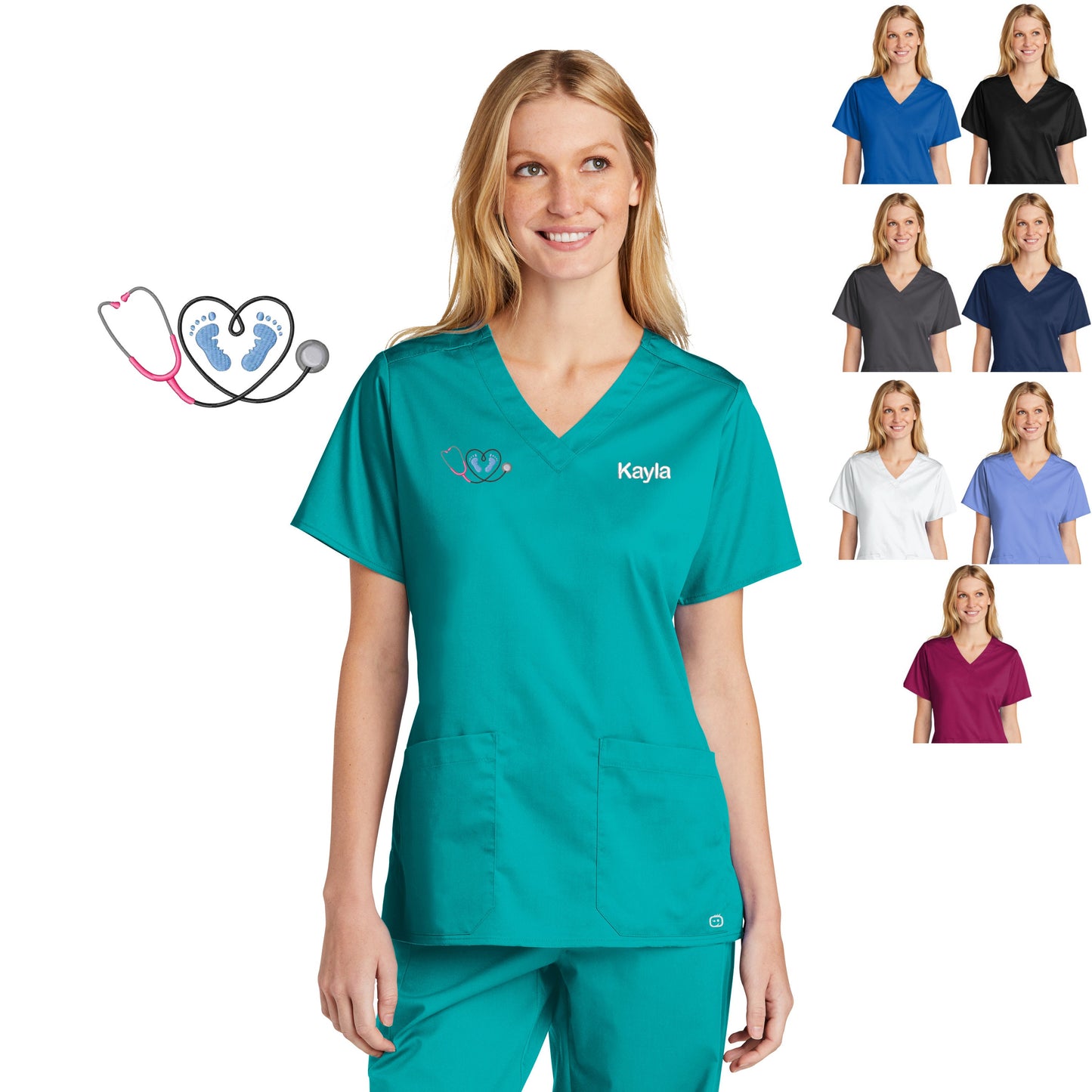 Personalized Womens NICU Nurse Scrubs Top with Custom Embroidered Name, Peds, Doctor, Veterinarian, Hospital, Shirt, Medical Apparel