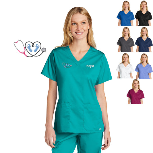 Personalized Womens NICU Nurse Scrubs Top with Custom Embroidered Name, Peds, Doctor, Veterinarian, Hospital, Shirt, Medical Apparel