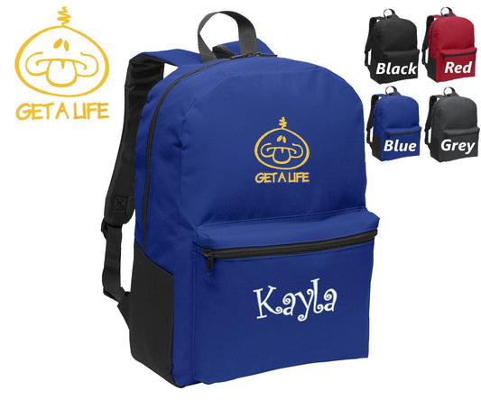 Personalized Kids Backpack Embroidered Get a Life Emoji Monogrammed with Name of Your Choice Perfect Kids School Gift