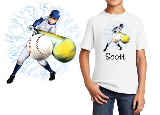 Personalized Kids T-Shirt Baseball Player Hit Design, T-Shirt, Colorful, Cotton, Low Price Inexpensive Tee Shirt, Student Gift, School Gift