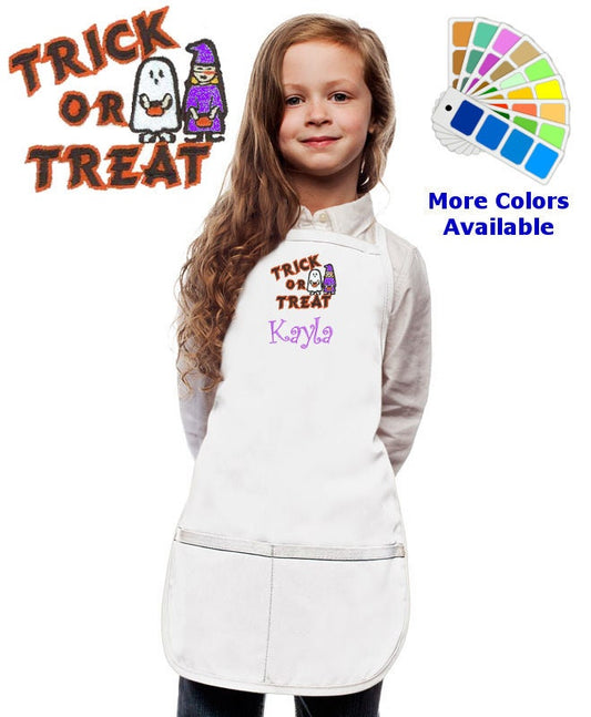 Personalized Kids Halloween Apron with Trick or Treat Embroidery Design