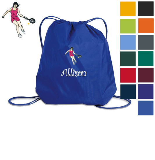 Personalized Kids Tennis Cinch Pack, Drawstring Gym School PE Pool Backpack, Embroidered Sports Bag, Monogrammed Custom Name, Kids Gift