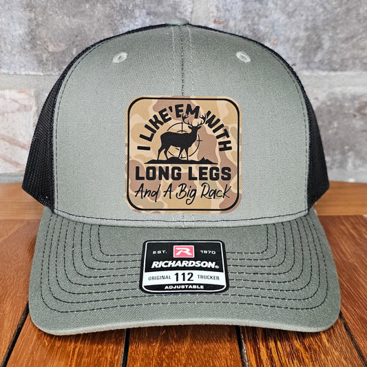 Deer Hunter Leather Patch Trucker Hat, Camo Richardson 112, Big Rack, Deer Hunter Hat, Funny Dad Husband Gift, Sportsman Gift,Laser Engraved