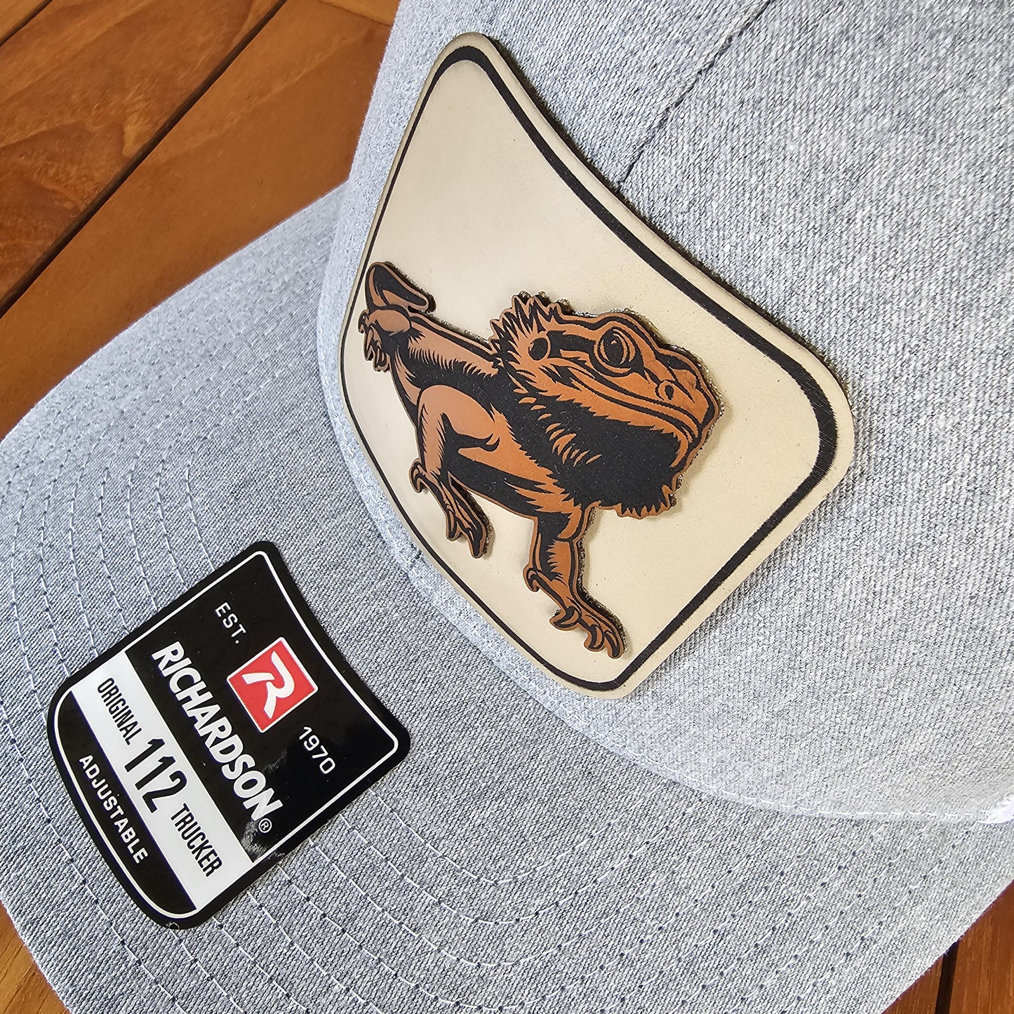Bearded Dragon Leather Patch Trucker Hat, Richardson 112, Dragon Lover Gift, Beardie Dad, Husband Gift, Reptile Hat, Laser Engraved