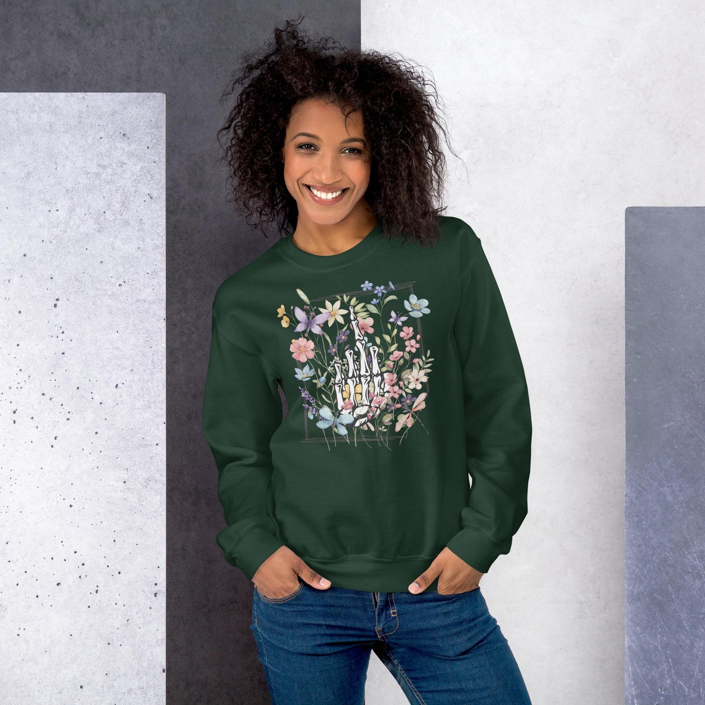 Middle Finger Sweatshirt, Middle finger Flowers Sweatshirts, Skeleton Finger Sweats, Skeleton Shirt, Middle Finger, Halloween Sweatshirt