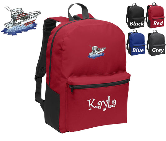 Personalized Kids Backpack Embroidered Sport Fishing Boat Monogrammed with Name of Your Choice Perfect Kids School Gift
