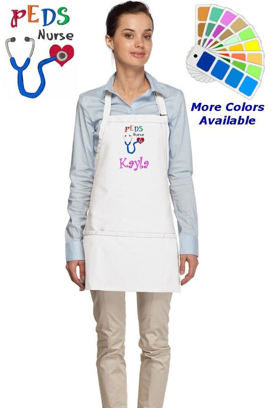 Personalized Nurse Apron, Embroidered Pediatric Peds Nurse Stethoscope Design, Nurse Gift, RN Gift, Healthcare Worker Gift, Nurses Apron