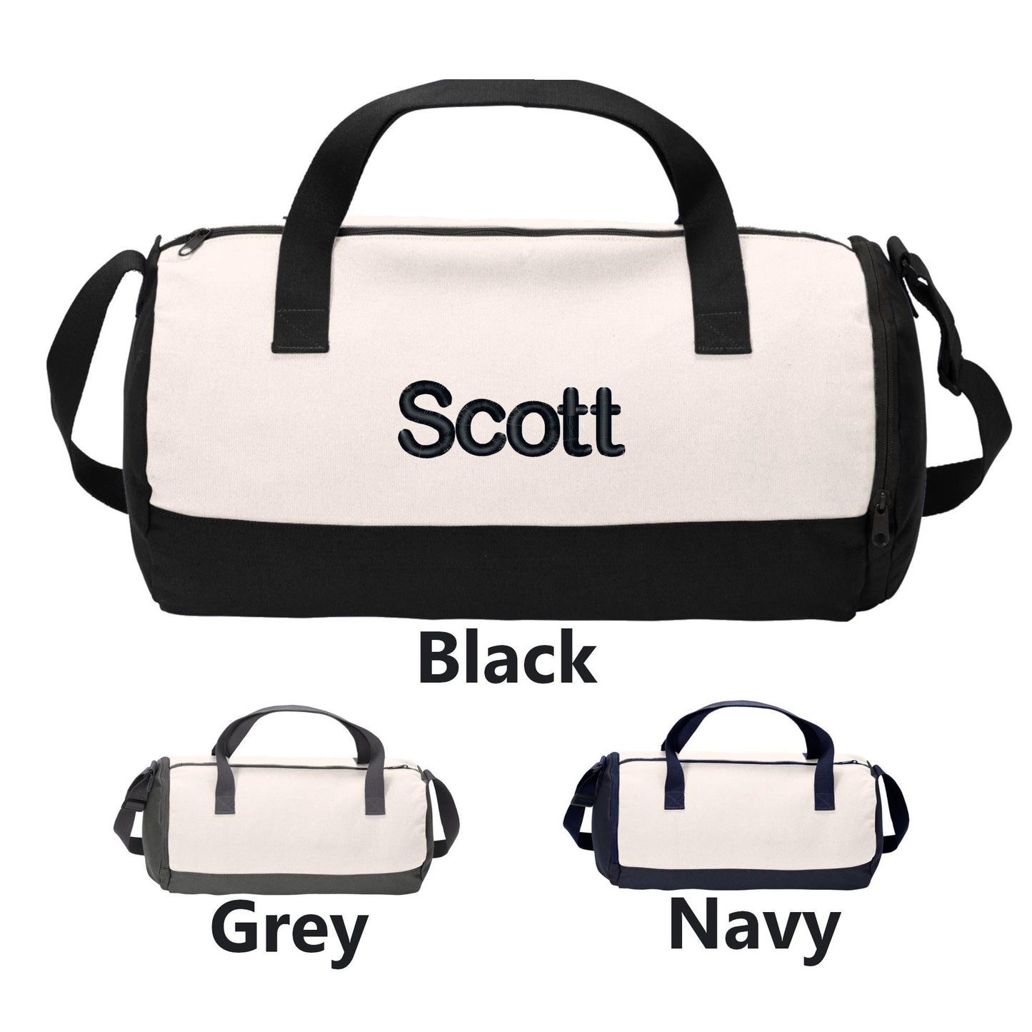Personalized Barrel Duffel Bag, Cotton Beach Gym School PE Pool Sports Duffle, Embroidered, Monogrammed Custom Name, Kids Gift, School Gift
