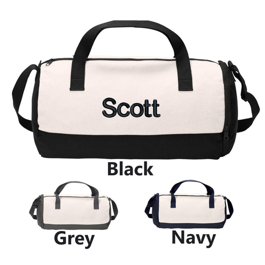 Personalized Barrel Duffel Bag, Cotton Beach Gym School PE Pool Sports Duffle, Embroidered, Monogrammed Custom Name, Kids Gift, School Gift