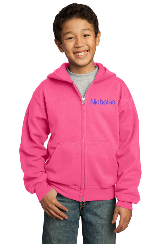 Personalized Pink Kids Hoodie Sweatshirt Zipper Embroidered with a Name of Your Choice