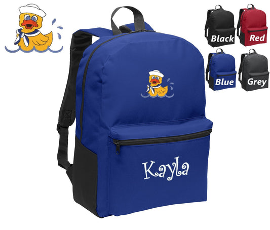 Personalized Kids Backpack Embroidered Duck Rubber Ducky Monogrammed with Name of Your Choice Perfect Kids School Gift