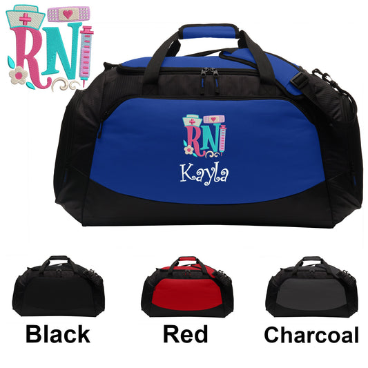 Personalized RN Nurse Large Duffle Bag, RN Design, Scrubs Travel Bag, Embroidered Custom Name, Hospital Bag, Monogrammed, Travel Gift