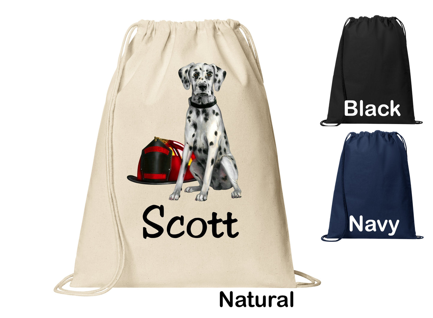 Personalized Dalmatian Fire Department Cinch Pack, Drawstring Gym School Pool Backpack, Printed Monogrammed Custom Name, Perfect Gift